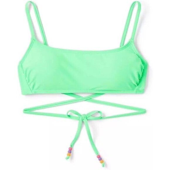 Wild Fable Bright Mint Green Beaded Wrap Bralette Bikini Swim Top - Picture 2 of 6